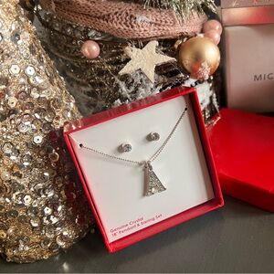 Initial "A" Genuine Crystal 18" Pendant and Earring Set